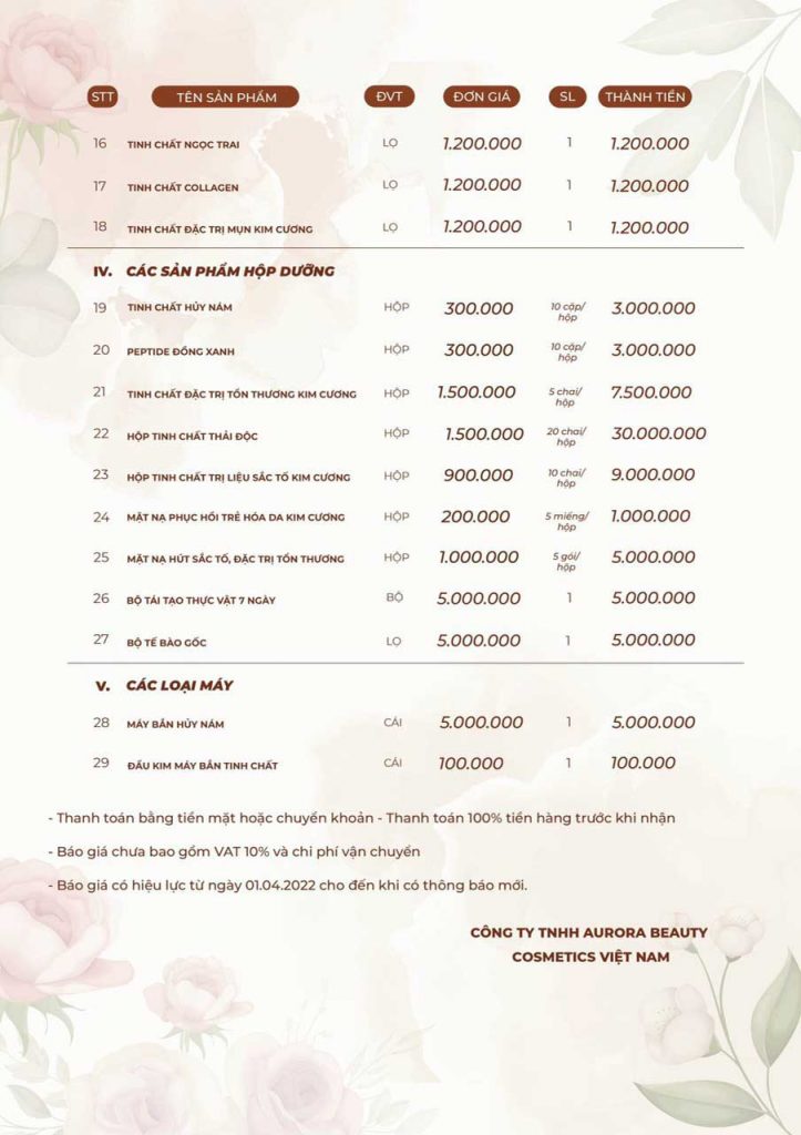 bảng giá mỹ phẩm iris gold